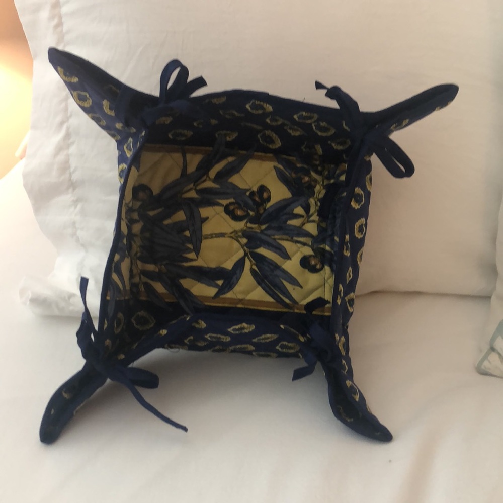 Vintage Quilted French Provincial Blue Yellow Reversible Bread Basket